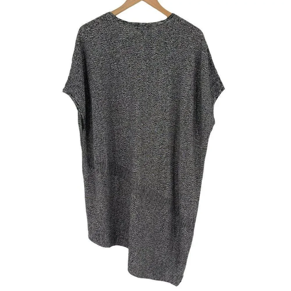 ‎Eileen Fisher Oversized Slub Knit Asymmetrical Black Sweater Tunic L/XL